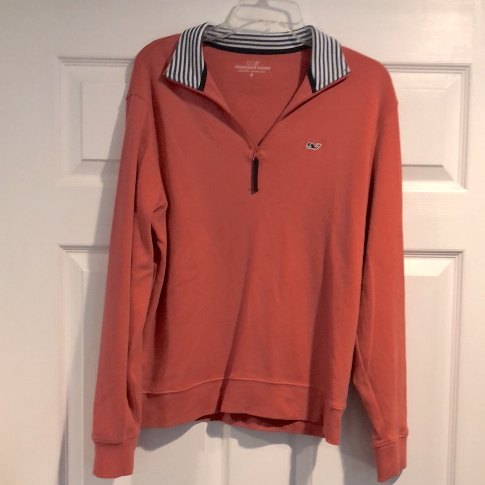 Vineyard Vines Orange Coral Blue Small 1/4 Zip Pullover Long Sleeve Golf